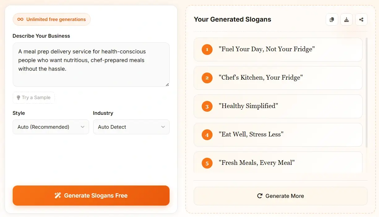 AI Slogan Generator generated slogans overview