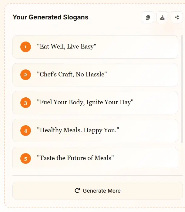 AI Slogan Generator slogan list with details