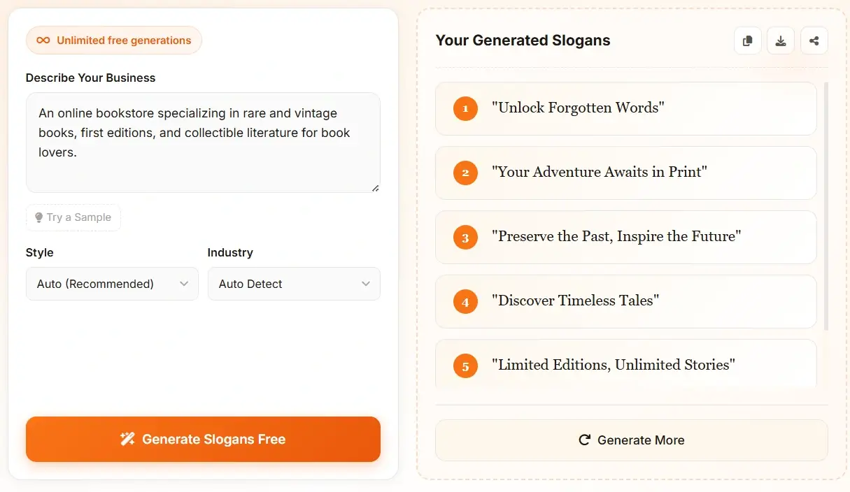 AI slogan generator interface overview - Free slogan maker tool